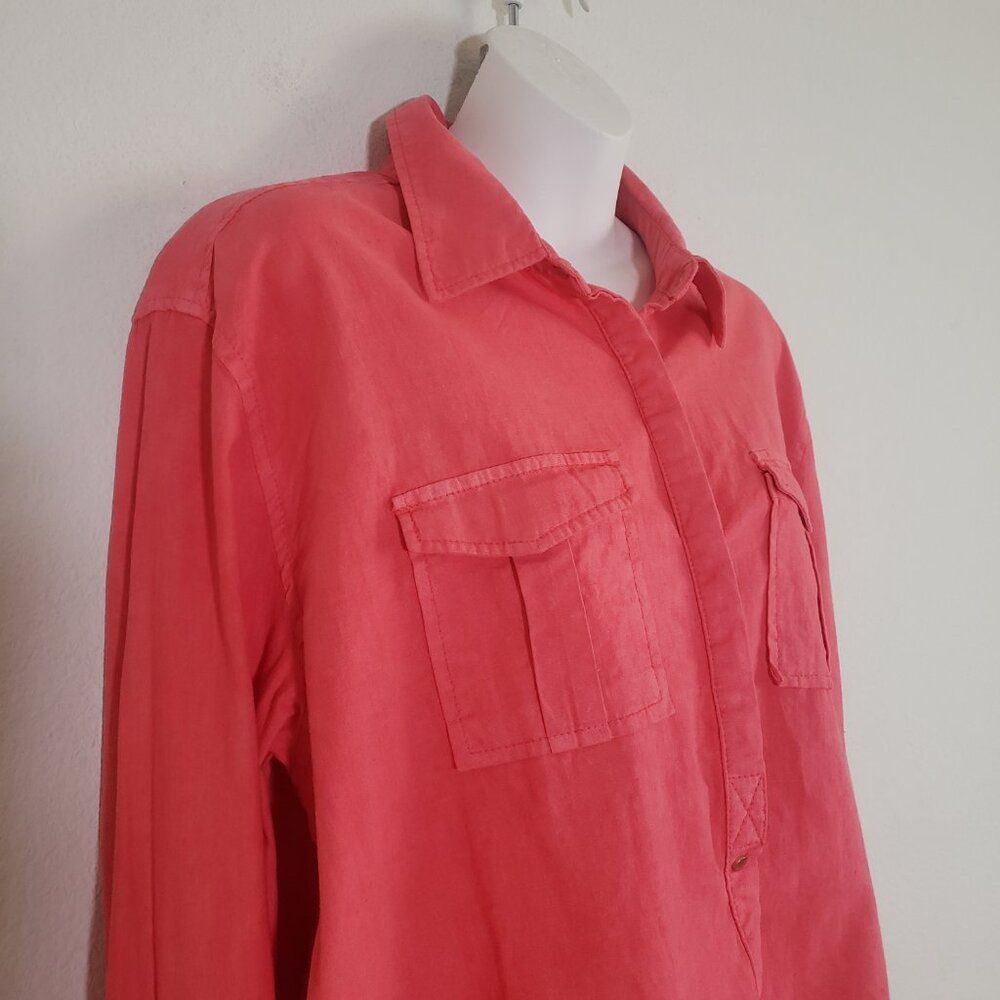 Buffalo David Bitton Women's Linen Top Large Orange Keyhole Back Western Boho — image 5 of 8